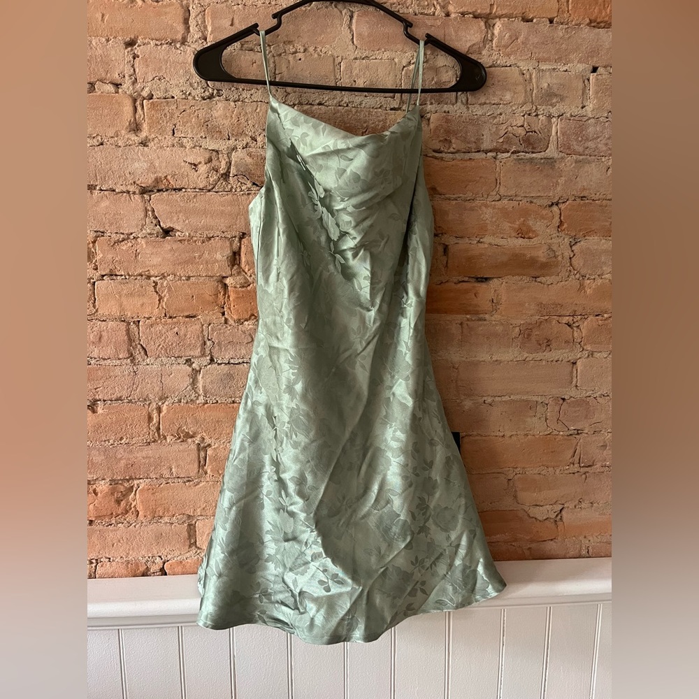 Lulu’s Satin Mini Cocktail Dress in Sage